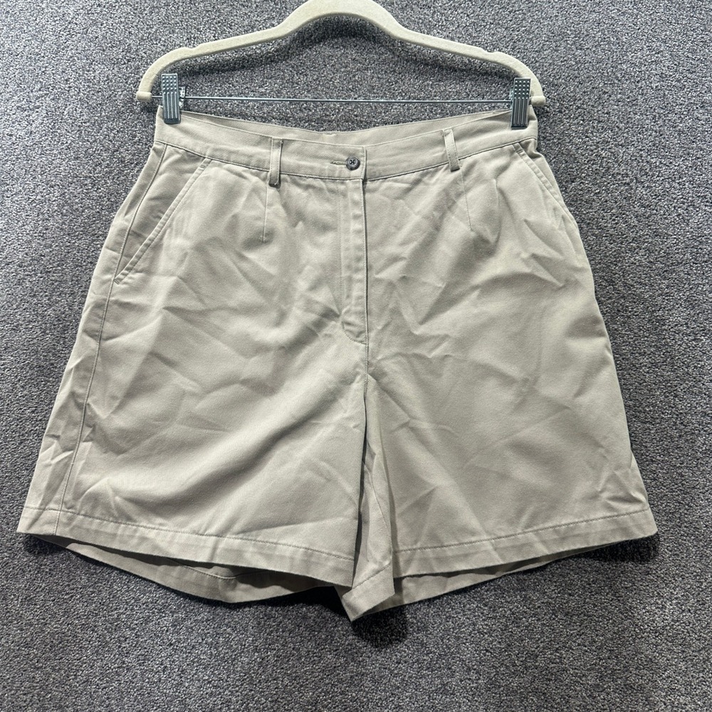 LL Bean Chino Shorts‎ Women 12 High Rise Cotton Blend Beige Khaki Classic Preppy